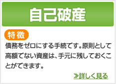 自己破産　特徴　債務をゼロにする手続きです。原則として高額でない資産は、手元に残しておくことができます。